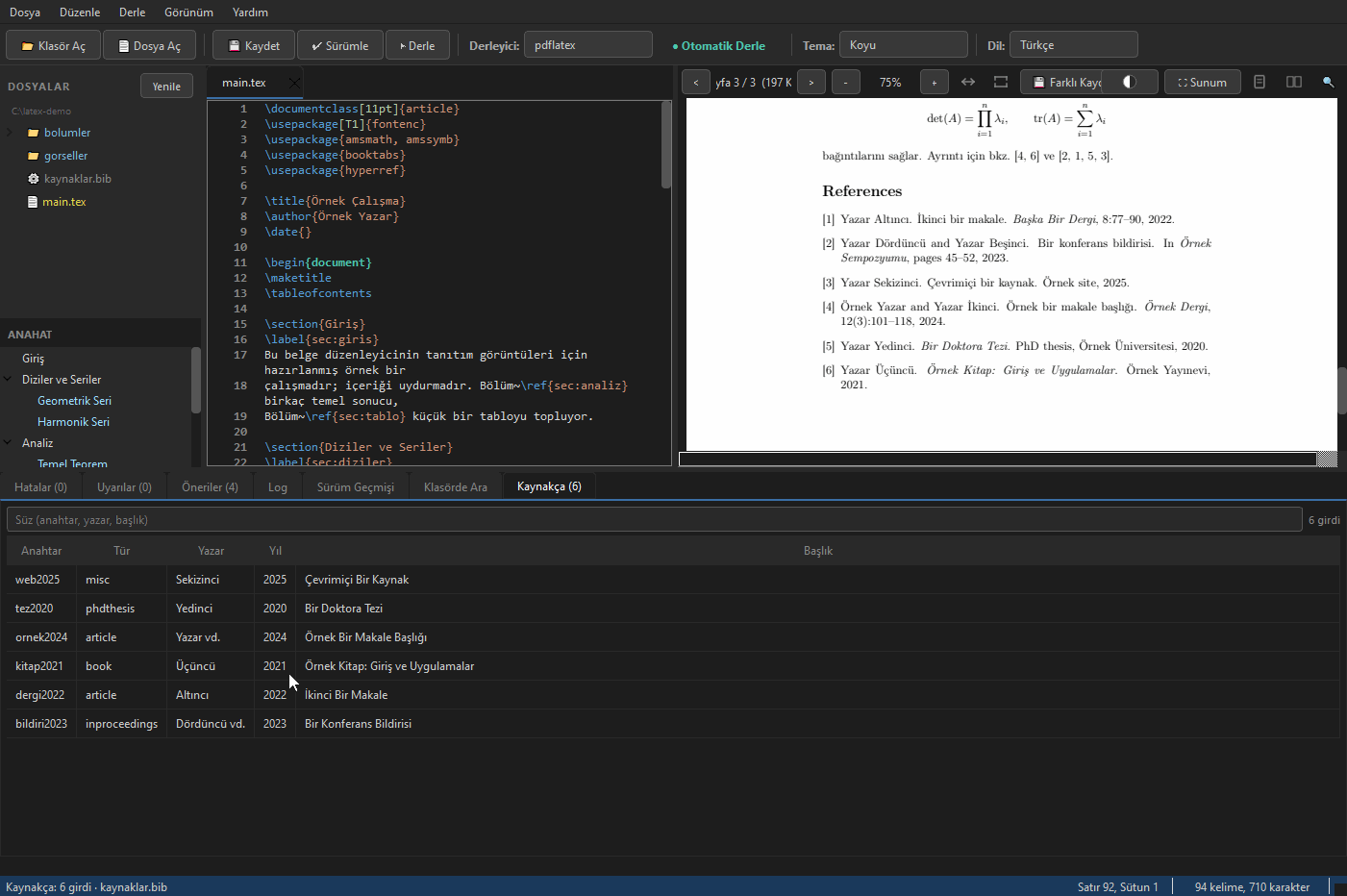 Bibliography tab with filtering, and adding a source by DOI